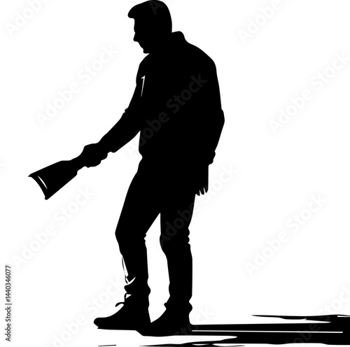 Man with Torch Light Silhouette