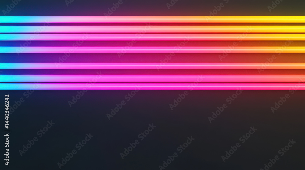 Neon rainbow stripes on deep black background create high contrast and vibrant visual effect. colorful lines evoke sense of energy and modernity Neon rainbow stripes on deep black background create high contrast and vibrant visual effect. colorful lines evoke sense of energy and modernity