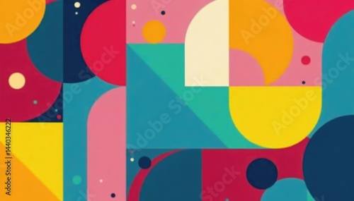 Geometric shapes with irregular, contrasting colors; playful and unexpected , shapes, bright