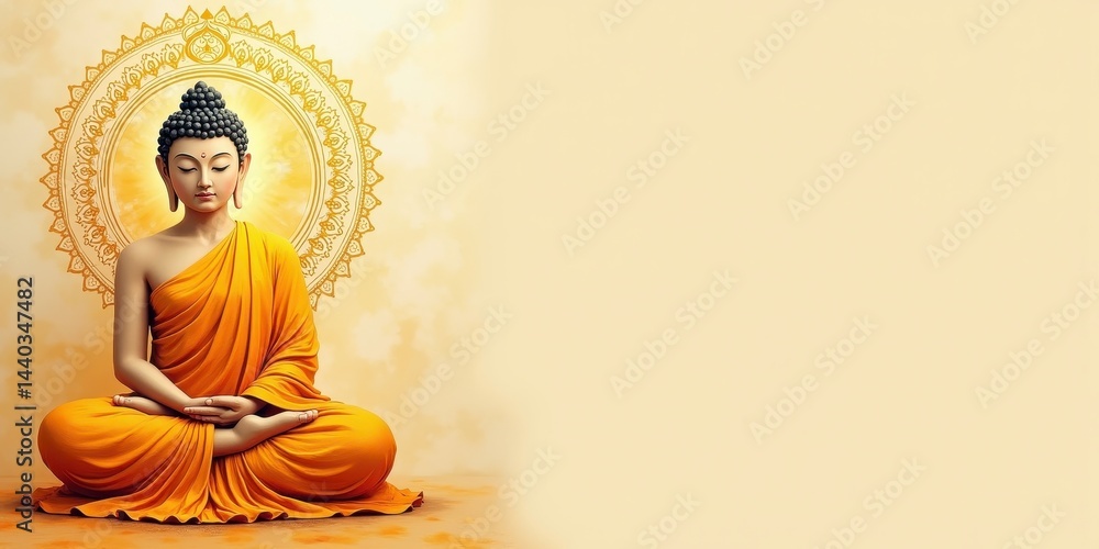 Meditating Buddha with Golden Mandala Background Meditating Buddha with Golden Mandala Background