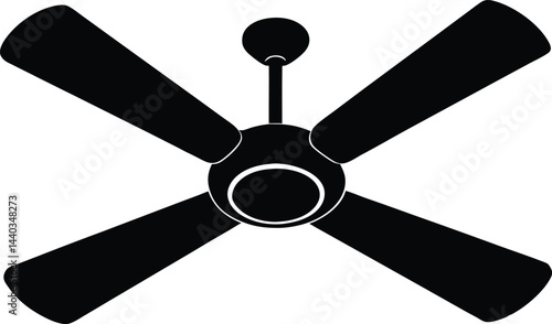 Ceiling fan silhouette vector, fan black silhouette, ceiling fan icon vector
