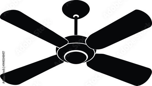 Ceiling fan silhouette vector, fan black silhouette, ceiling fan icon vector