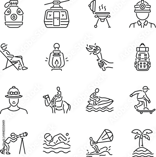 Set of Linear Style Outdoor Recreation Icons 