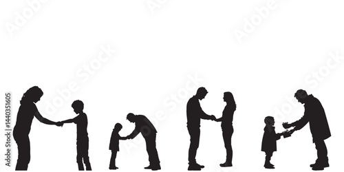 Silhouettes of adults helping and supporting children