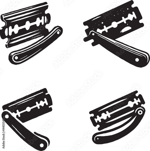 Vector Illustration of Straight Razors - Black and White Silhouette Clipart