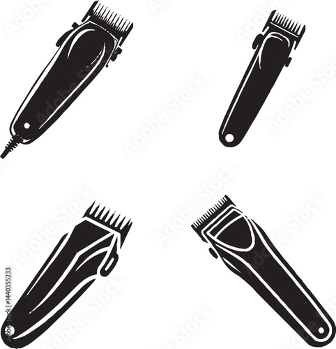 Vector Illustration of Hair Clippers - Black and White Silhouette Clipart