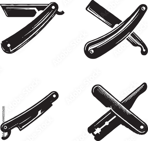 Vector illustration of different types of straight razors