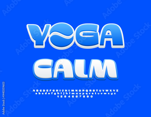 Vector Stylish emblem Yoga Calm. Exclusive White Font. Elite Alphabet Letters and Numbers set.