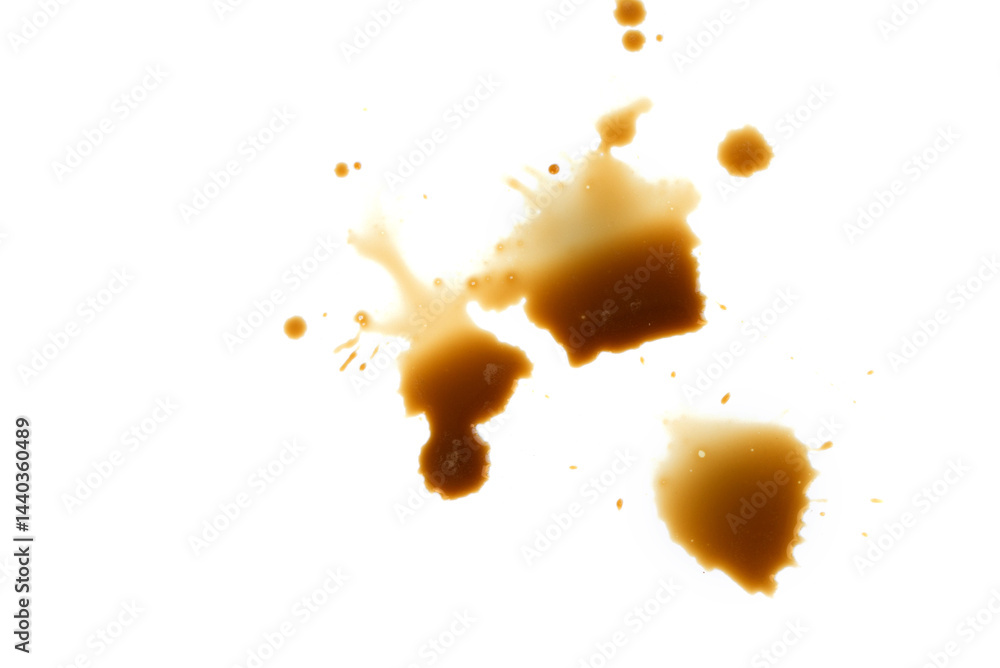 Spilled espresso coffee, stains isolated on white background