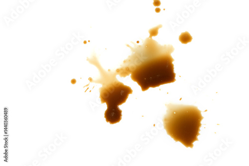 Spilled espresso coffee, stains isolated on white background