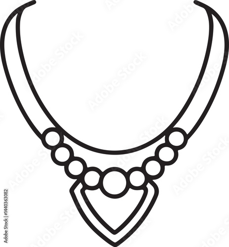 necklace line art, black outline, vector and illustration, coloring book page line art drawing