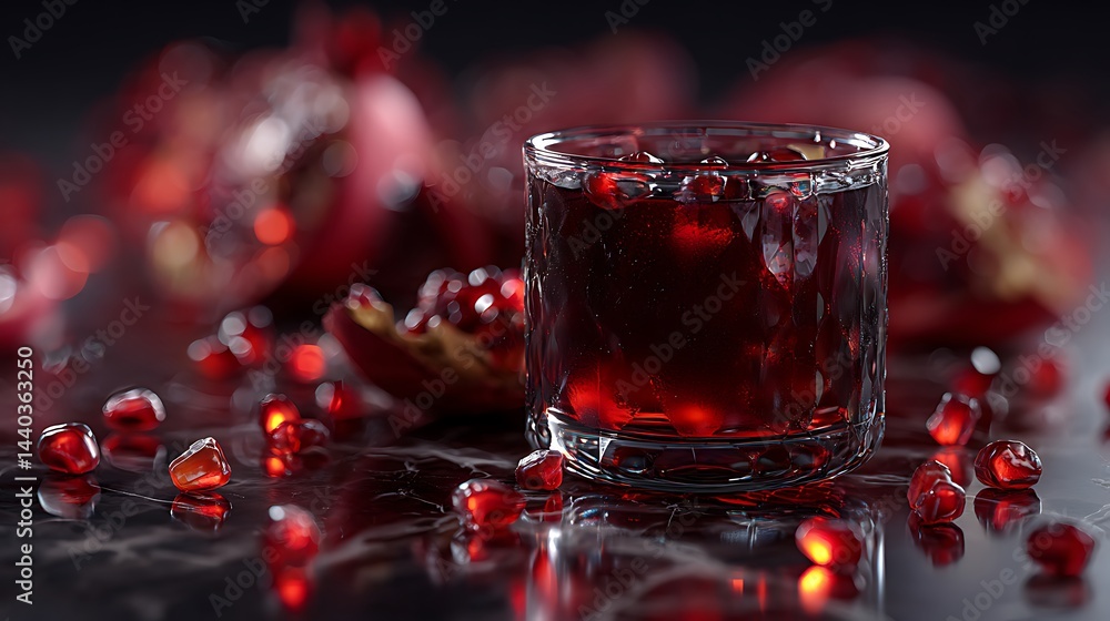 Glass of pomegranate juice with fresh pomegranate seeds. Glass of pomegranate juice with fresh pomegranate seeds.