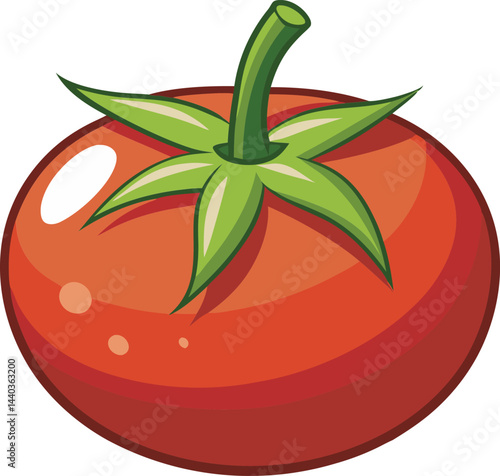 A vibrant vector illustration of a tomato, showcasing its detailed features with bold colors and clean, crisp lines.