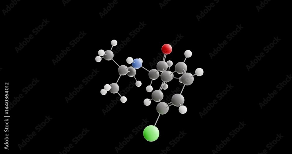 Bupropion molecule, rotating 3D model of antidepressant, looped video on a black background Bupropion molecule, rotating 3D model of antidepressant, looped video on a black background