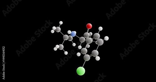Bupropion molecule, rotating 3D model of antidepressant, looped video on a black background