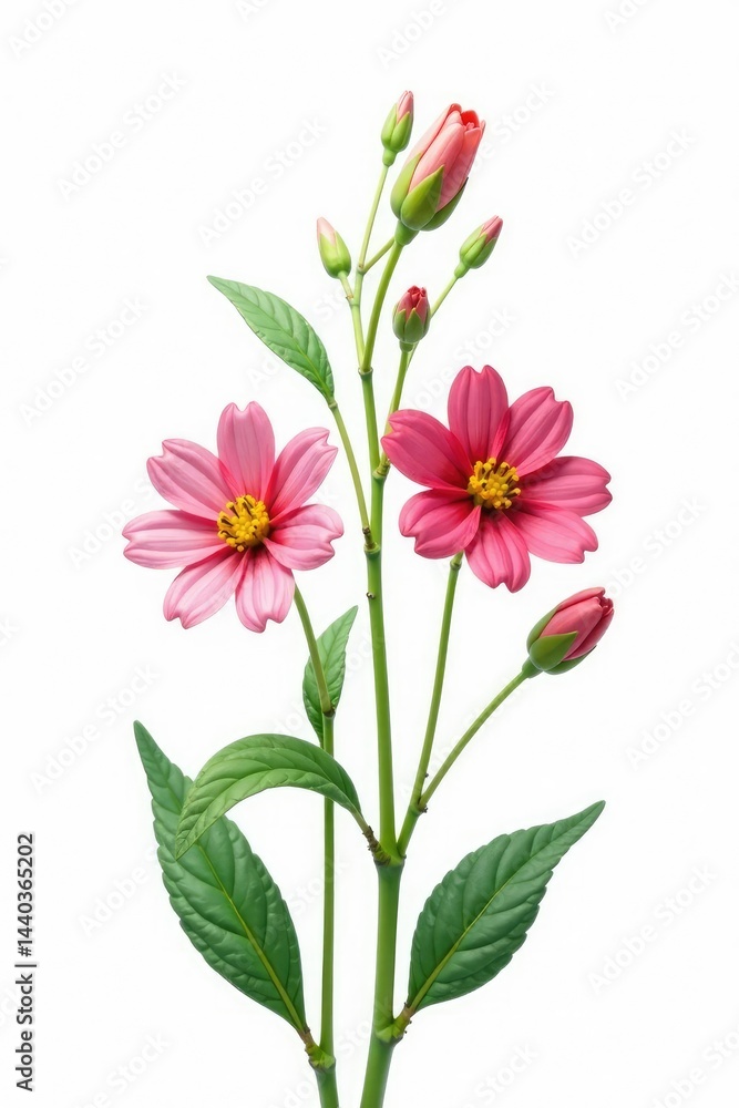 Obraz premium Delicate isolated flowers on white background, bloom, greenery, flowers