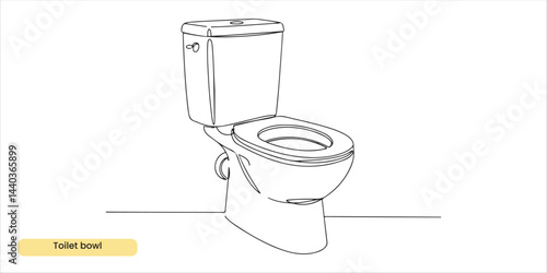 Toilet bowl with Tank continuous single line art drawing sketch on white background