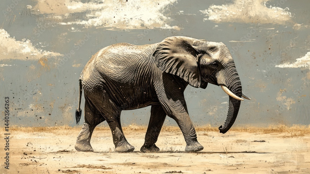 Fototapeta premium Majestic elephant traversing savanna