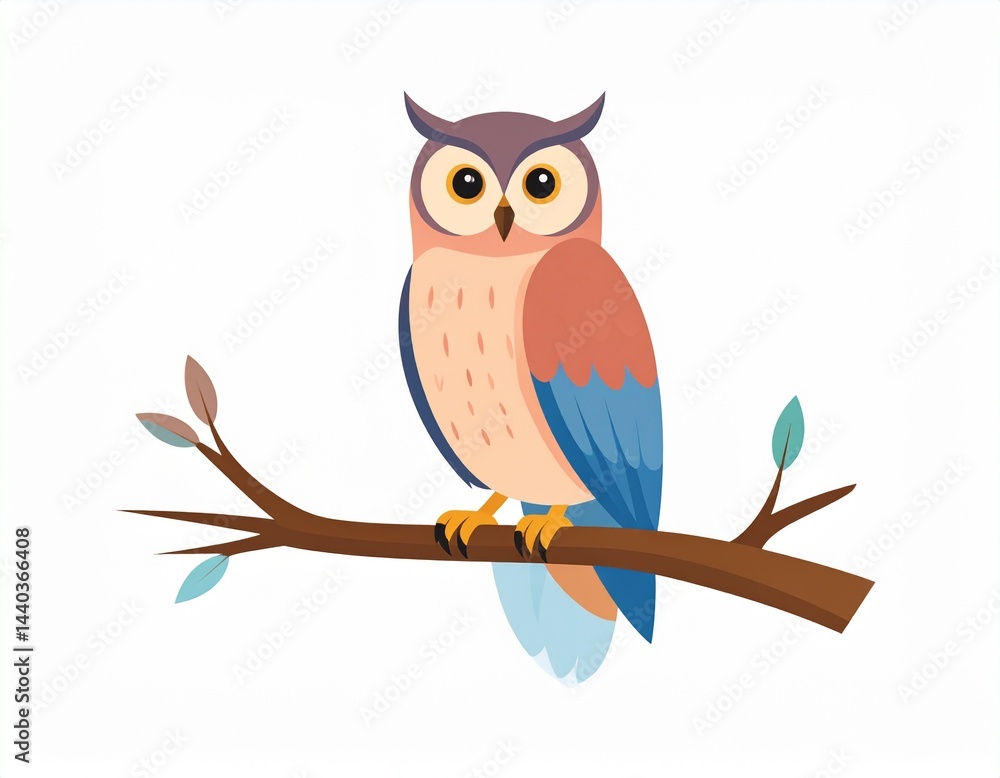 Fototapeta premium Colorful Illustration of Owl on Branch