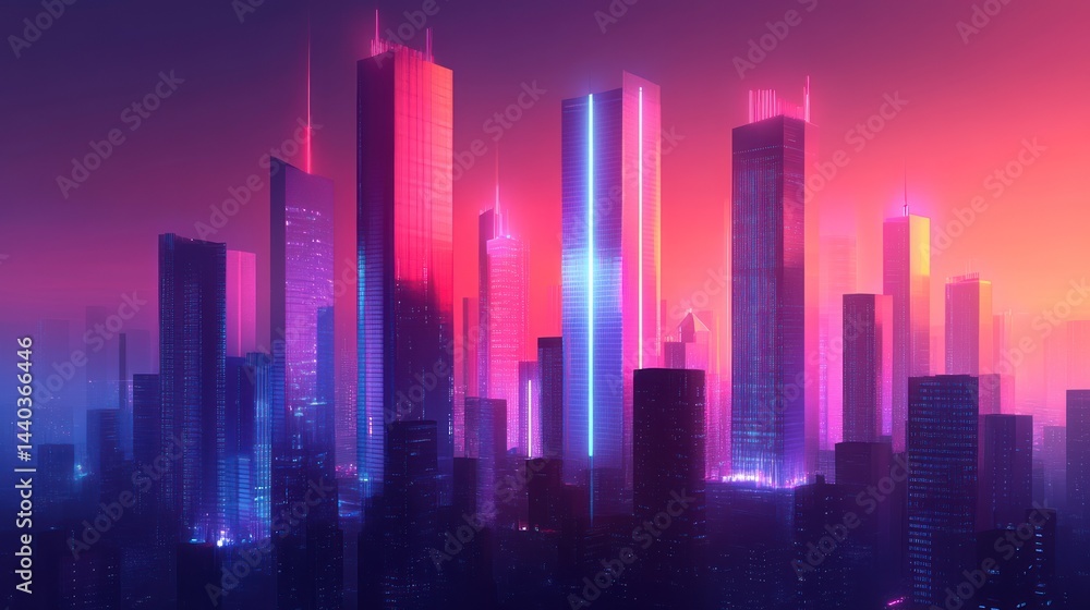 Neon Cityscape: A Retro-Futuristic Metropolis at Dusk Neon Cityscape: A Retro-Futuristic Metropolis at Dusk