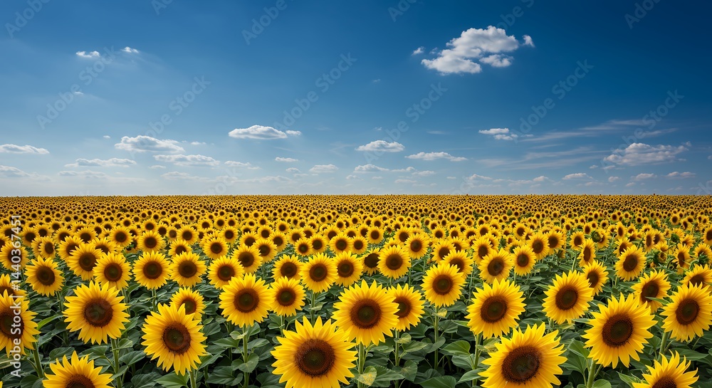 Fototapeta premium Sunflowers field under sunny sky