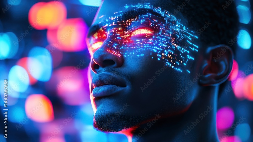 Futuristic portrait with glowing digital effects Futuristic portrait with glowing digital effects