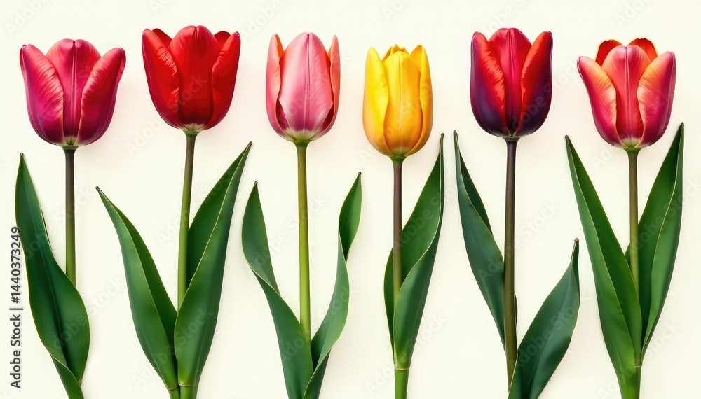Bold stylized tulips arranged in a square grid , bloom, abstract, textile Bold stylized tulips arranged in a square grid , bloom, abstract, textile
