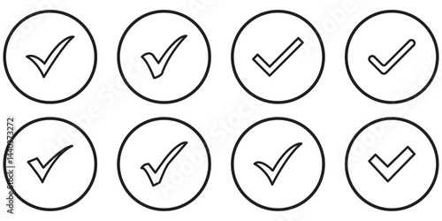Check box icon with correct, accept checkmark icons tick box checked. Check mark icon symbols vector.