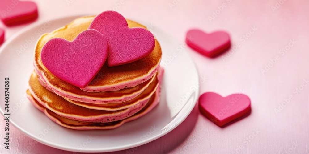 Fototapeta premium Pancakes with Pink Hearts