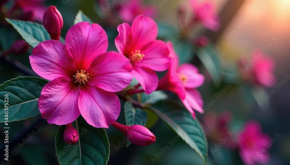 Vibrant fuchsia blossoms, intricate leafy details, pink flowers, elegant, flower pattern Vibrant fuchsia blossoms, intricate leafy details, pink flowers, elegant, flower pattern