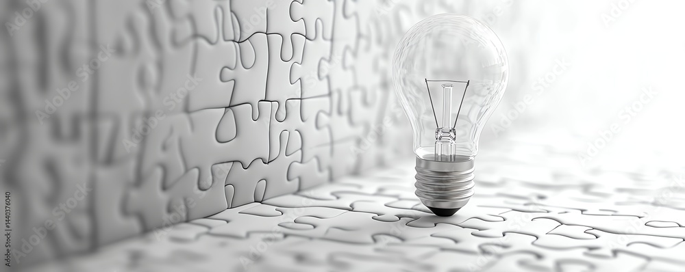 Lightbulb on puzzle background. Idea concept.