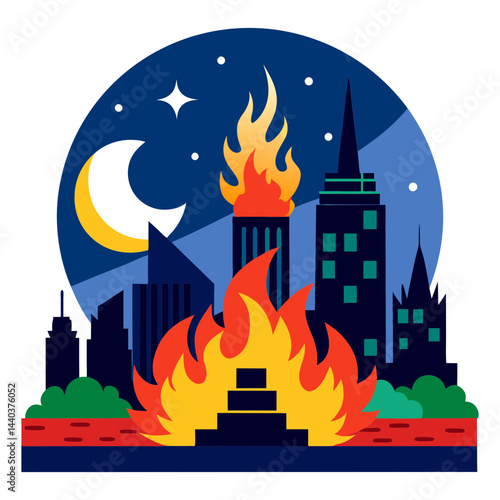 Download Night Fire In New York White Background Eps File For Design.