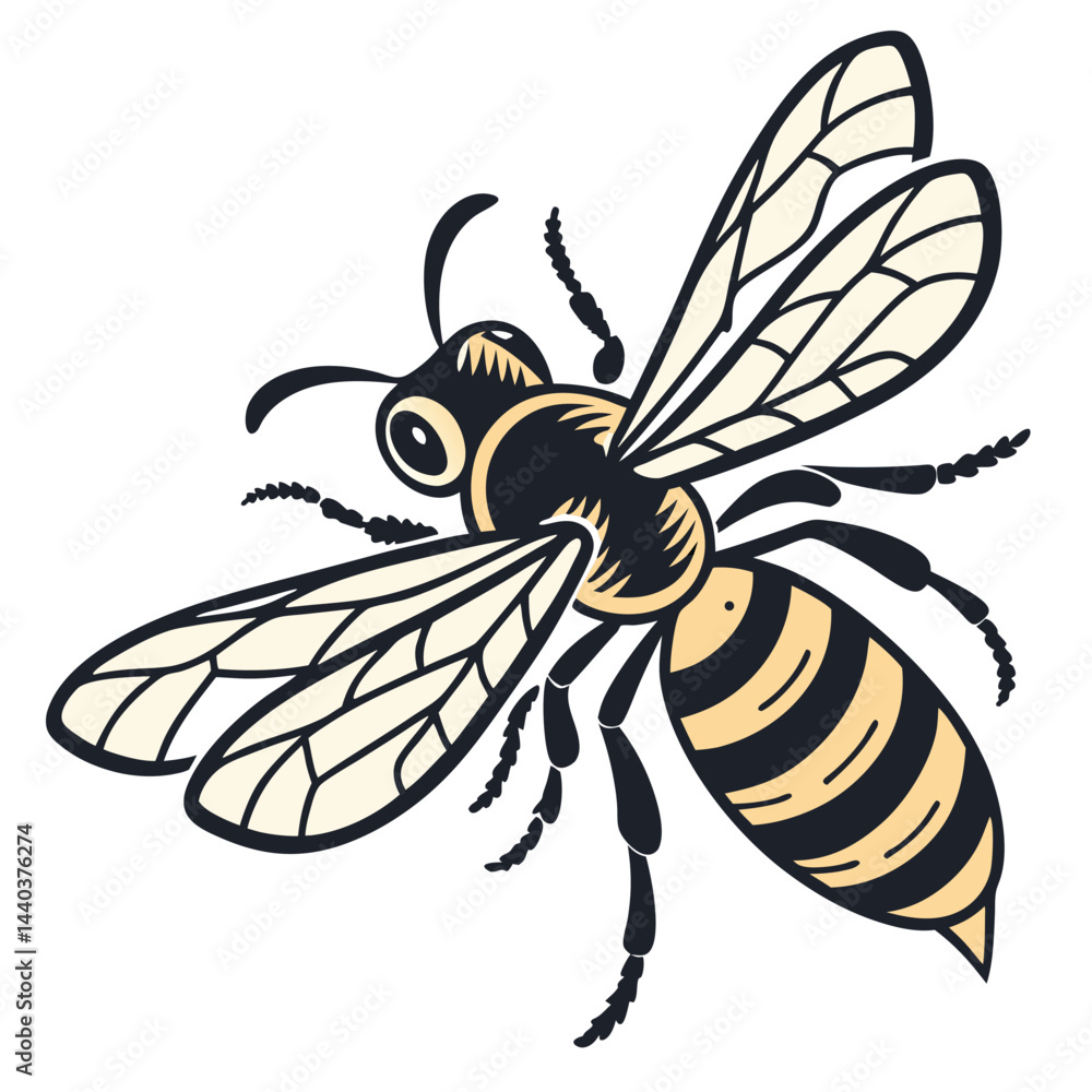 Obraz premium Detailed Illustration of a Honeybee in Flight