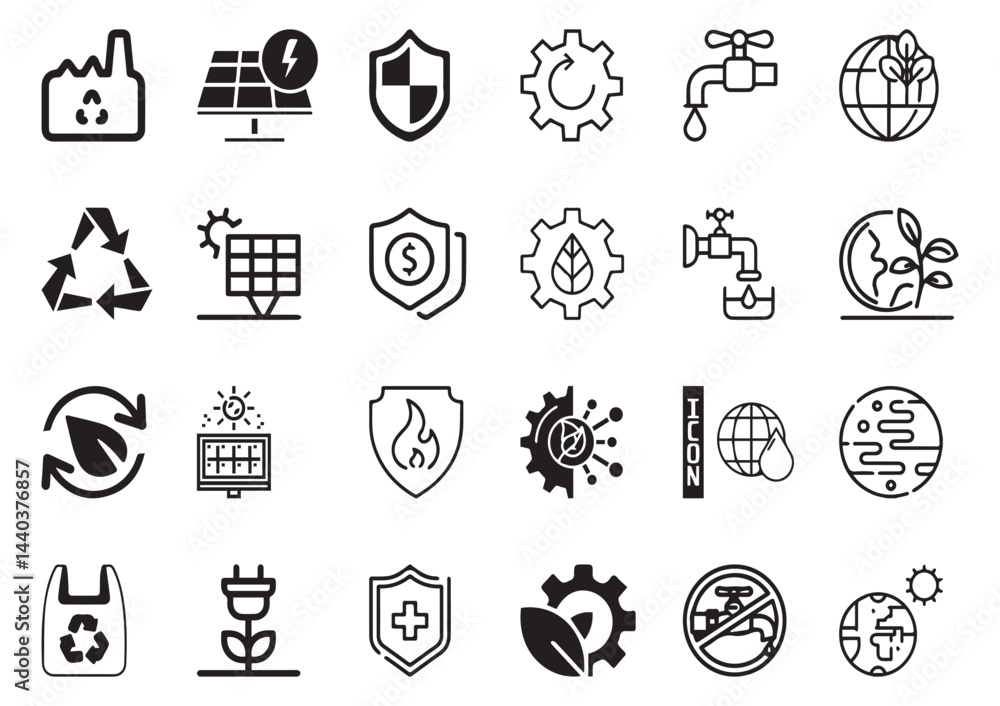 Set of 24 outline ecology and environment, recycling, nature protection, renewable energy and sustainable technology Vector illustration and with recycling editable vector isolated Set of 24 outline ecology and environment, recycling, nature protection, renewable energy and sustainable technology Vector illustration and with recycling editable vector isolated