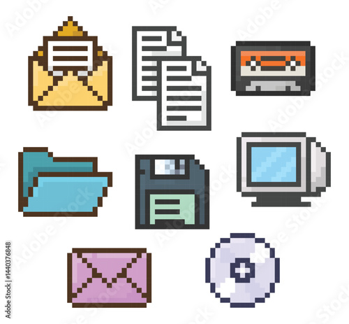 Retro Pixel Office Icons Set