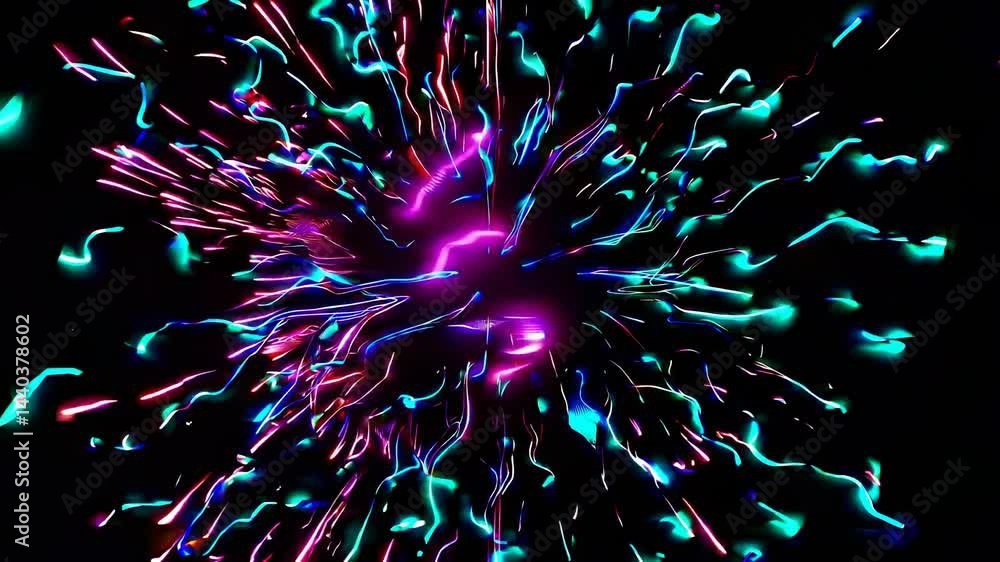 Colorful electric plasma radiating from the center creates a stunning abstract design, offering a vibrant backdrop for backgrounds and visual effects in various creative projects