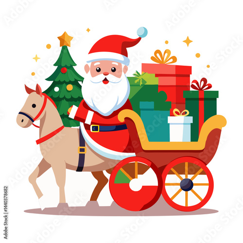 Download  Horse Carriage Christmas Greeting Characters With Shanta Claus  Vector With Usa  Eps File For Design.