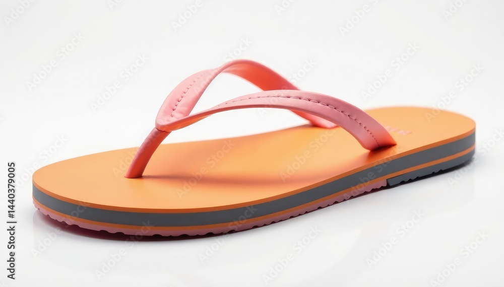 Side view of a single flip-flop, isolated on pure white, thong sandals, plastic Side view of a single flip-flop, isolated on pure white, thong sandals, plastic