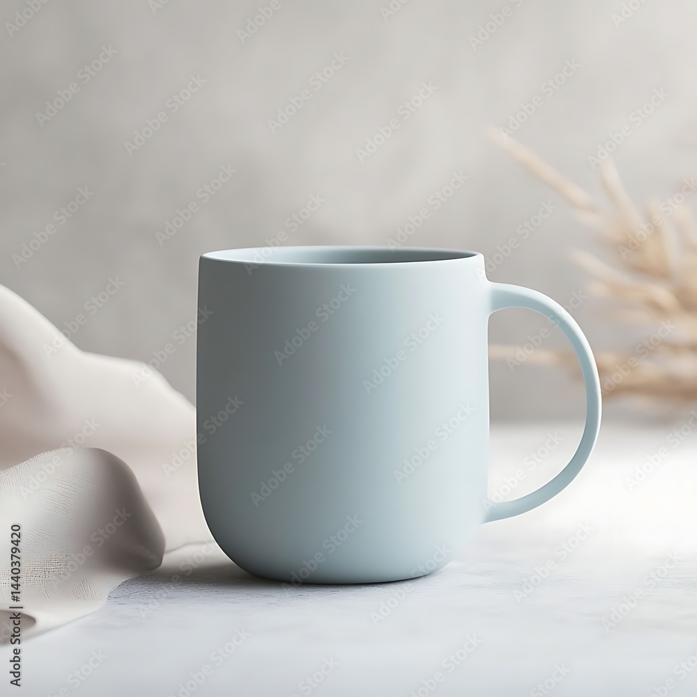 Obraz premium Light Blue Mug with Minimalist Tabletop.