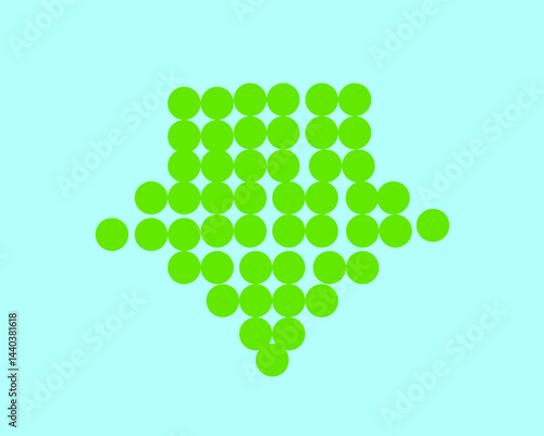green downward arrow of circles on a light blue background,