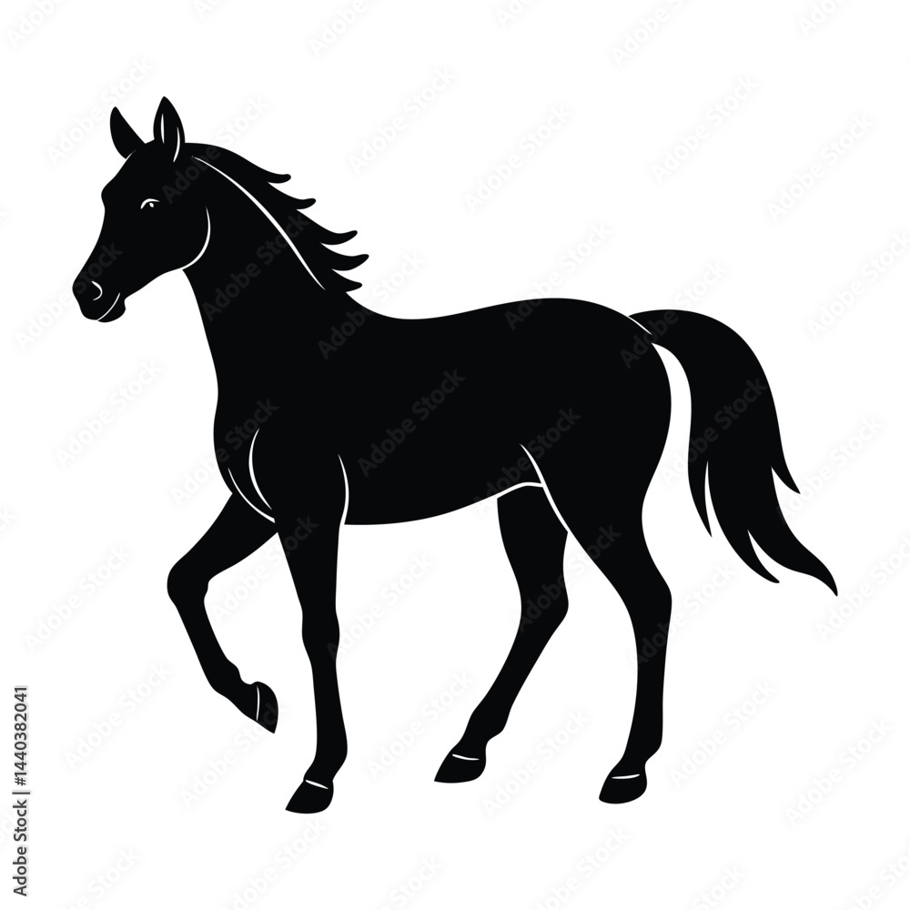 Silhouette of a Walking Horse on a White Background Silhouette of a Walking Horse on a White Background