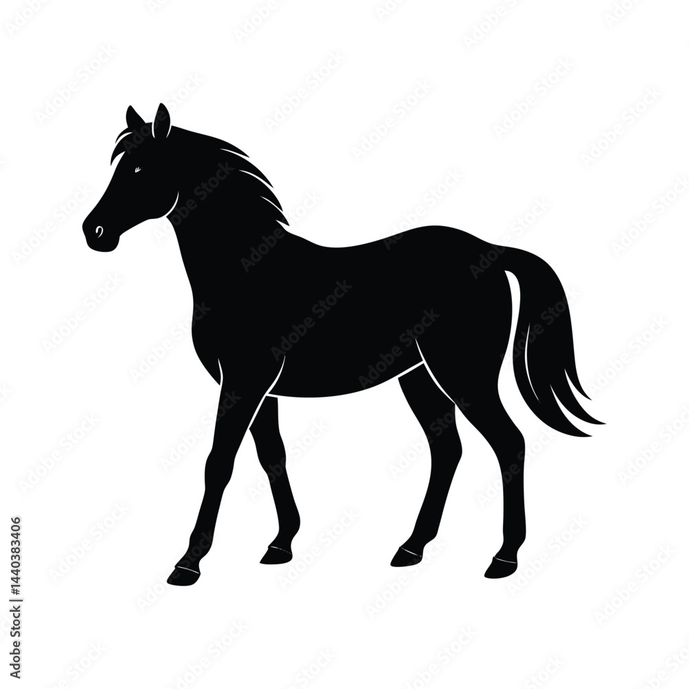 Obraz premium Silhouette of a Walking Horse on a White Background