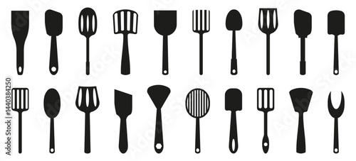 Set of spatula tools silhouette in black