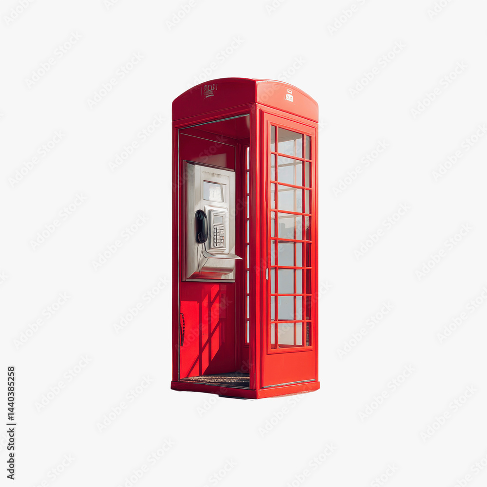 Fototapeta premium Iconic Red British Telephone Booth Isolated on Dark Background