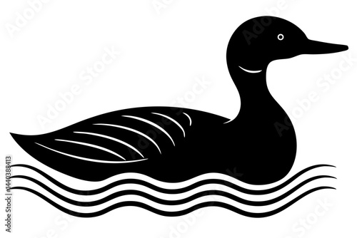 Elegant black loon swimming on water simple vector illustration graphic, loon, bird, water bird, waterfowl, water, lake, swim, swimming, wildlife, nature, black, silhouette, vector, illustration