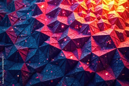 Intricate tessellation of geometric shapes in vibrant hues , contemporary, repeat, square