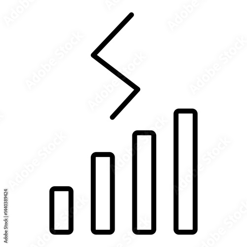 Three upright rectangles growing taller with a jagged line overhead, showing a link's power level.