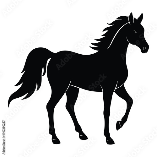 Silhouette of a Walking Horse on a White Background