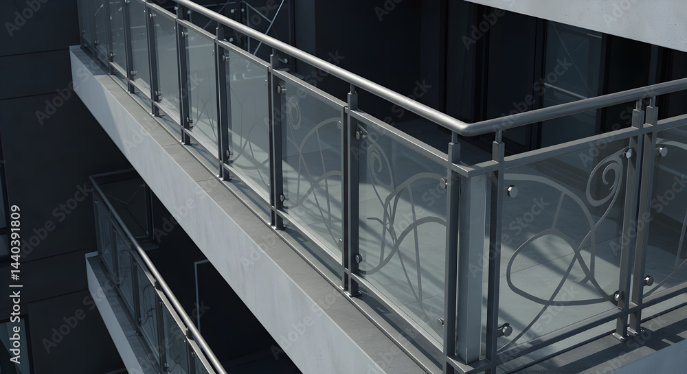 Modern Balcony With Artistic Glass Panels And Stainless Steel Railing Modern Balcony With Artistic Glass Panels And Stainless Steel Railing