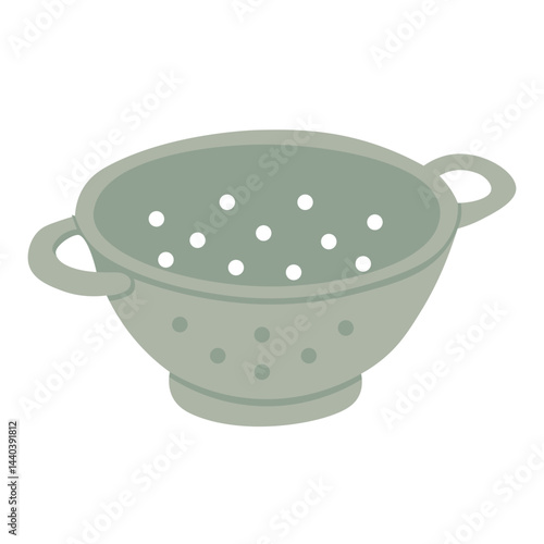 Simple cartoon colander kitchen utensil for cooking pasta or vegetables, isolated, flat vector style.